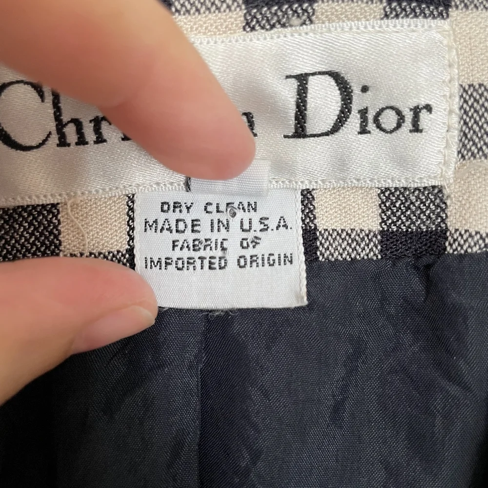 Christian Dior Vintage Women Blazer, Black and White Checkered, 3/4 Sleeve -Sz 6